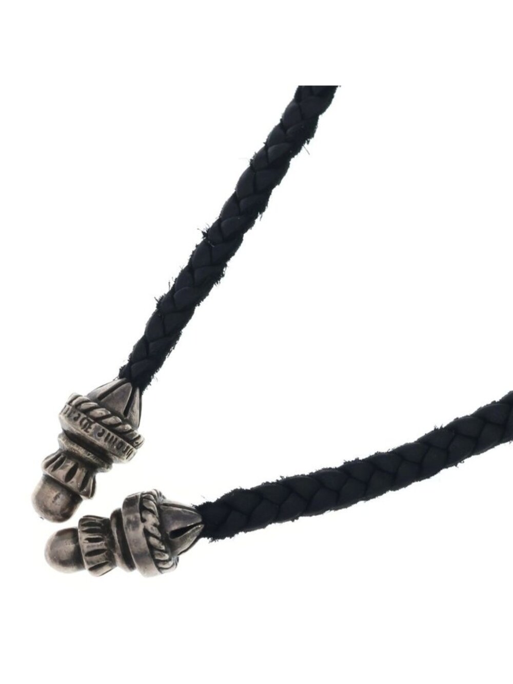 Chrome Hearts Leather Braid Boro Chip Blade Necklace Black Silver